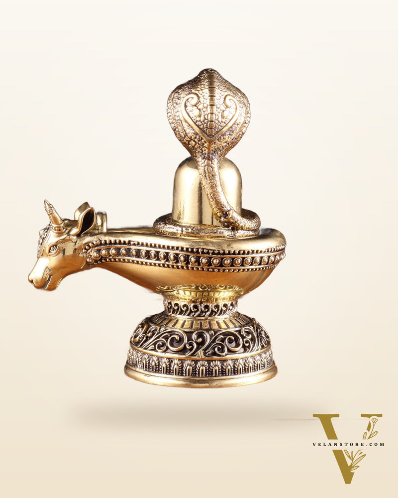Pure Brass Superfine Shiva Ling with Nandi Face – 7.3" Height – Intricate Carving