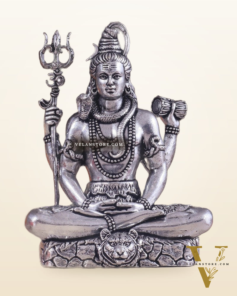 Pure Brass Superfine Silver Plated Lord Shiva in Meditation Idol - 4" Tall