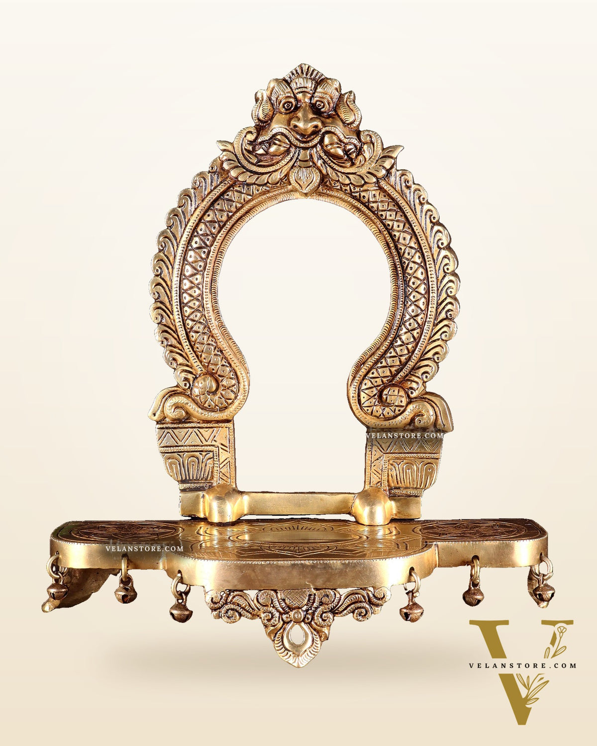 Pure Brass Superfine Singhasan Chowki with Prabhavali – 12 Inch