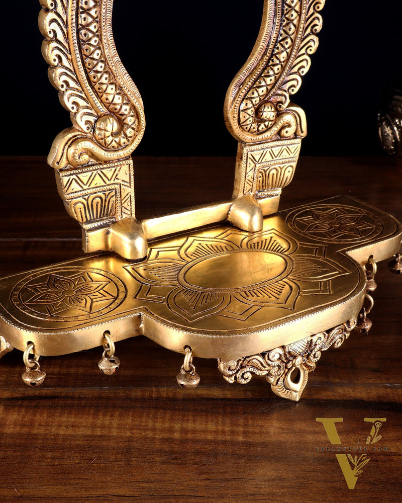 Pure Brass Superfine Singhasan Chowki with Prabhavali – 12 Inch