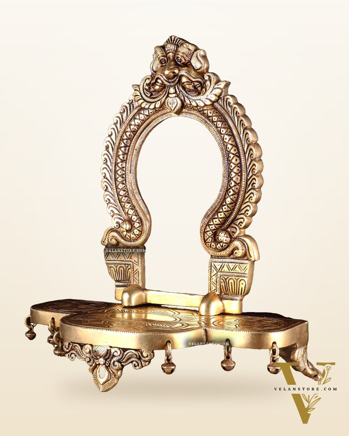 Pure Brass Superfine Singhasan Chowki with Prabhavali – 12 Inch