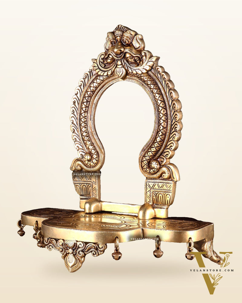 Pure Brass Superfine Singhasan Chowki with Prabhavali – 12 Inch