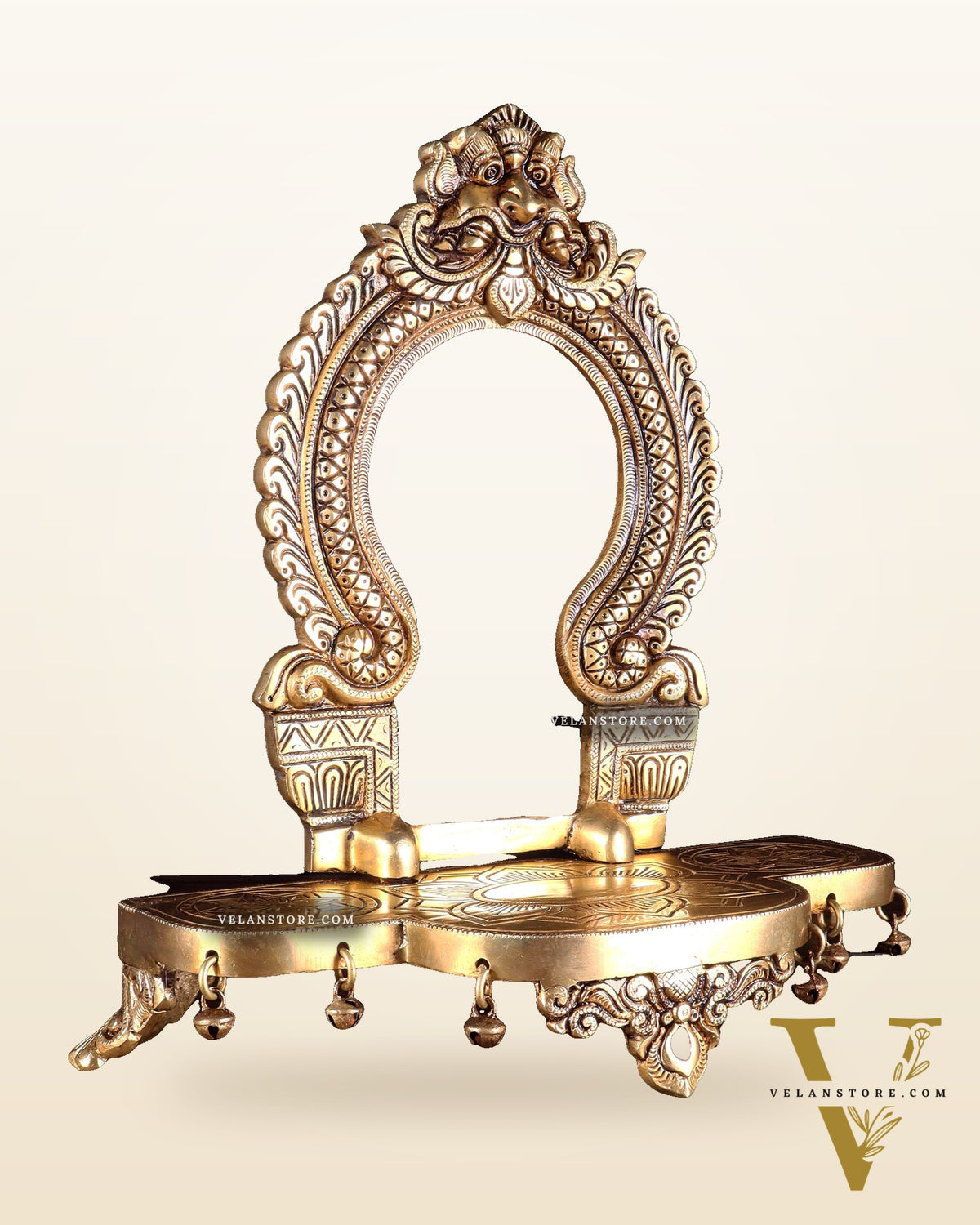 Pure Brass Superfine Singhasan Chowki with Prabhavali – 12 Inch