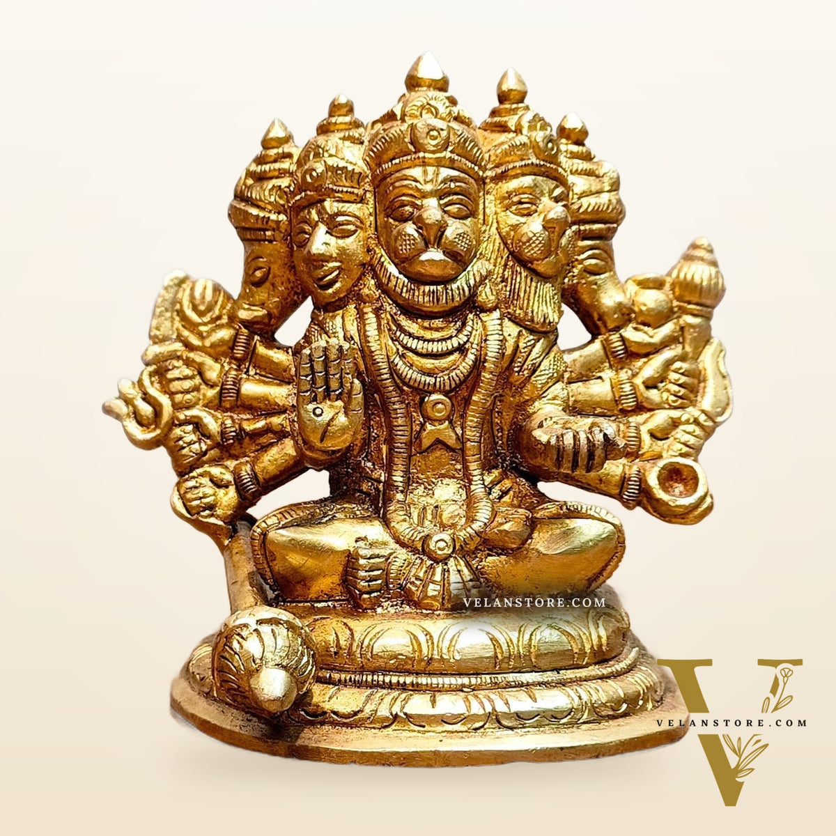 Pure Brass Superfine Sitting Panchmukhi Hanuman Idol - 4" Height