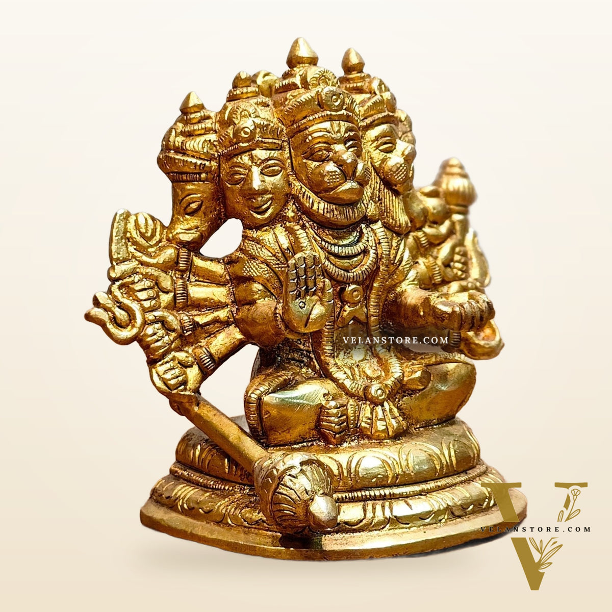 Pure Brass Superfine Sitting Panchmukhi Hanuman Idol - 4" Height