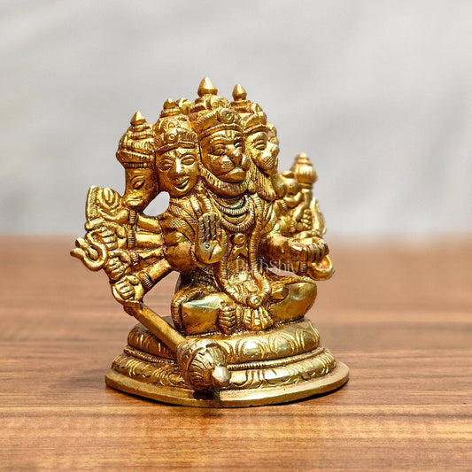 Pure Brass Superfine Sitting Panchmukhi Hanuman Idol - 4" Height