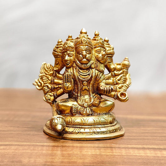 Pure Brass Superfine Sitting Panchmukhi Hanuman Idol - 4" Height