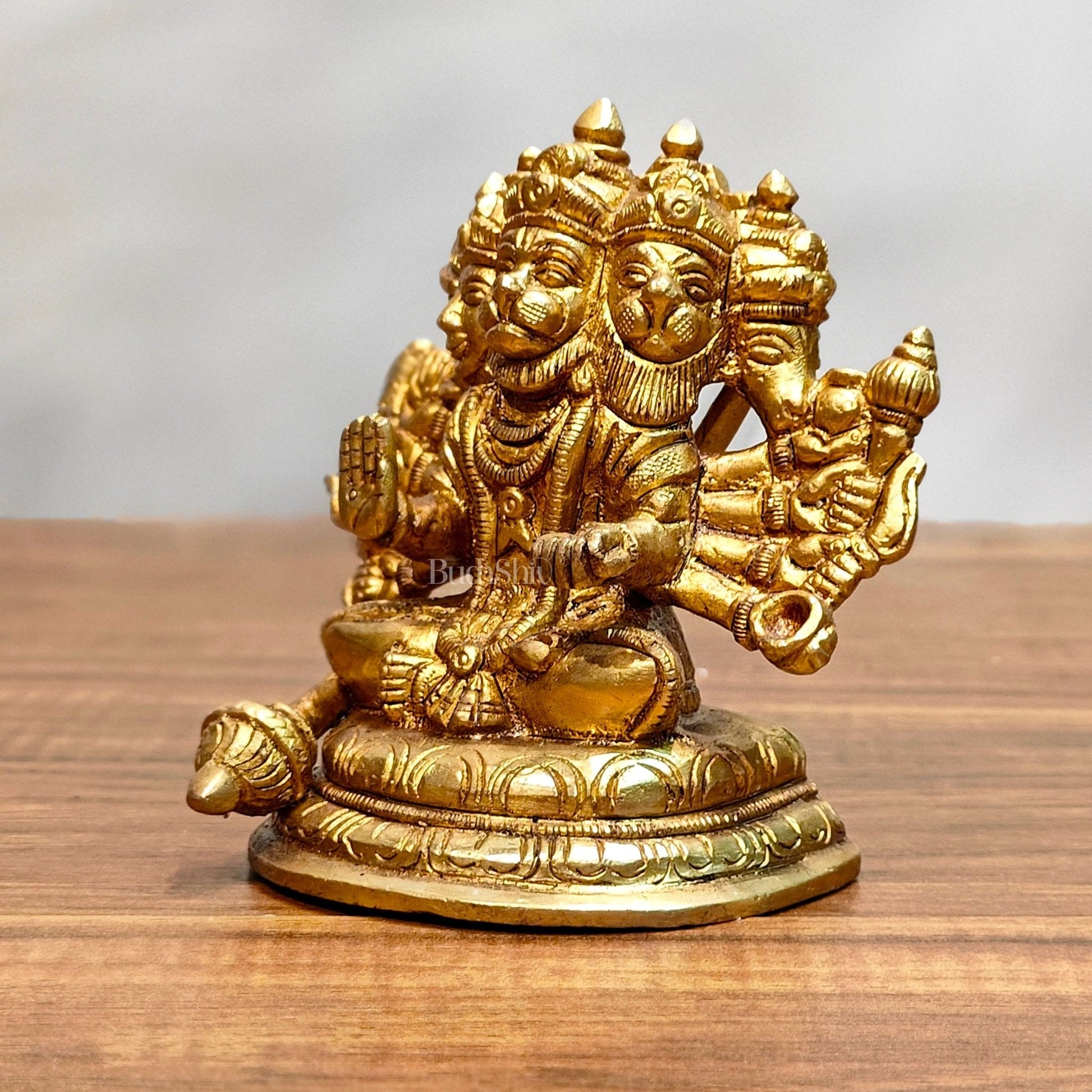 Pure Brass Superfine Sitting Panchmukhi Hanuman Idol - 4" Height