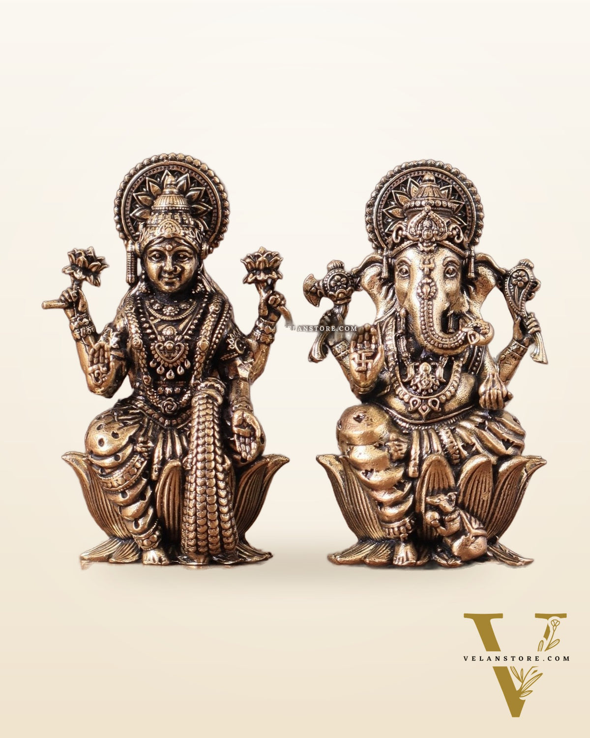 Pure Brass Superfine Small ganesh Lakshmi Idol - 2.5" Tall