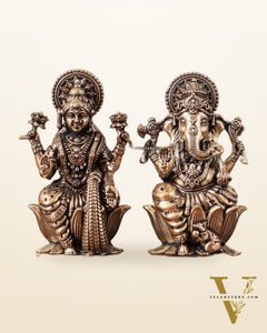 Pure Brass Superfine Small ganesh Lakshmi Idol - 2.5" Tall
