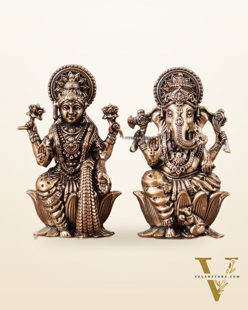 Pure Brass Superfine Small ganesh Lakshmi Idol - 2.5" Tall