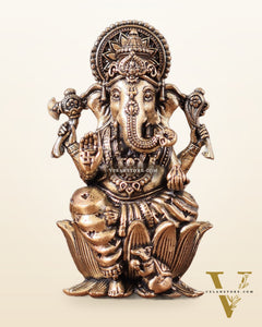 Pure Brass Superfine Small Ganesha Idol - 2.5" Tall