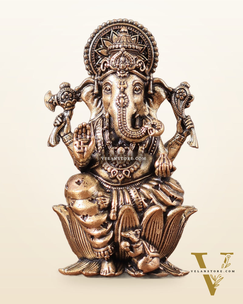 Pure Brass Superfine Small Ganesha Idol - 2.5" Tall