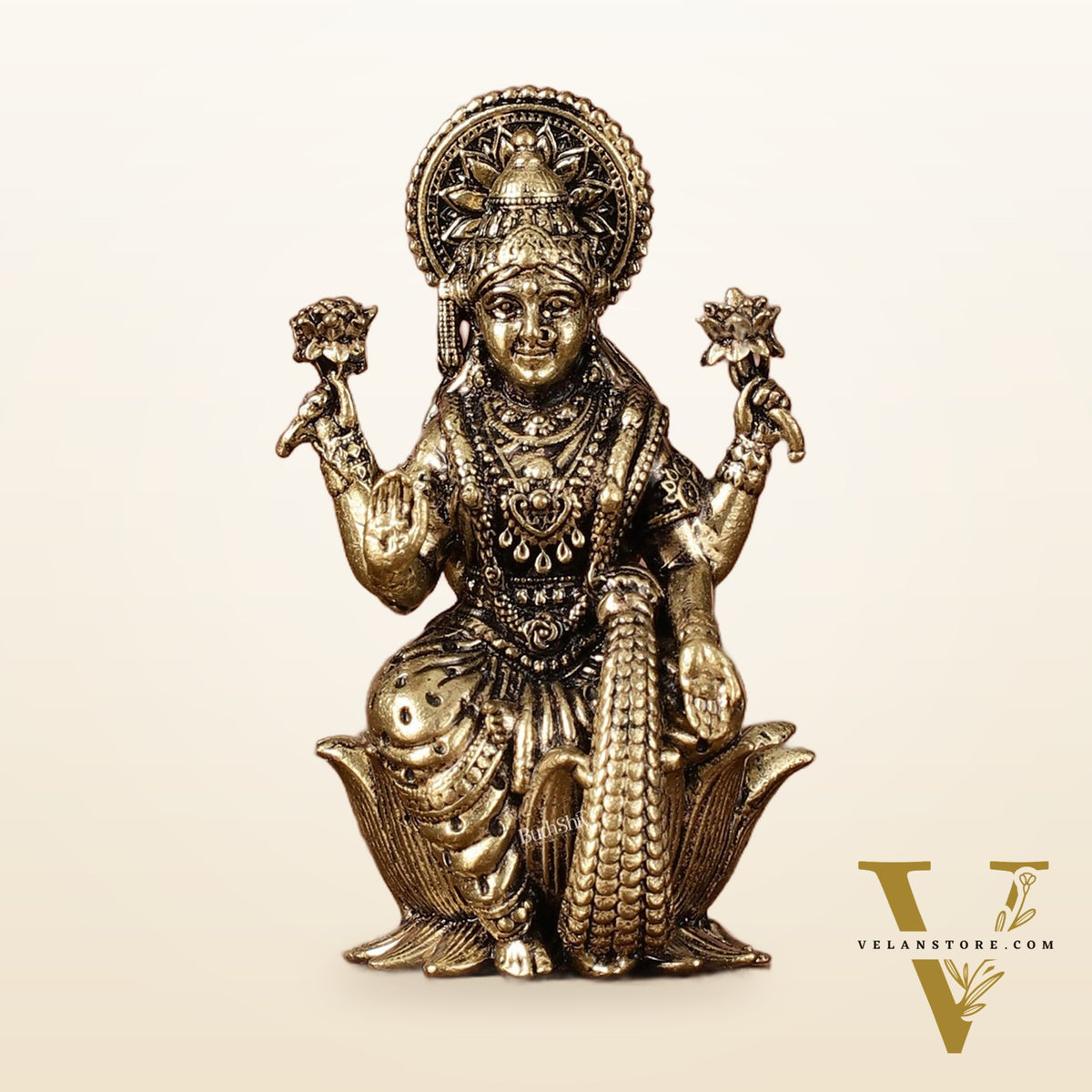 Pure Brass Superfine Small Goddess Lakshmi Idol - 2.5" Tall