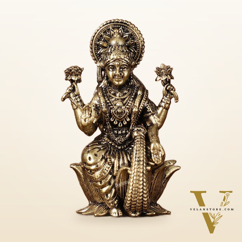 Pure Brass Superfine Small Goddess Lakshmi Idol - 2.5" Tall