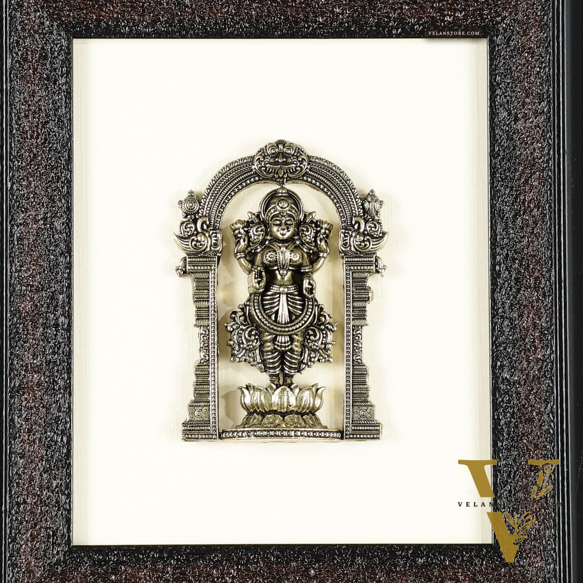 Pure Brass Superfine Standing Lakshmi Hanging on Wooden Frame - 9.5 Inch