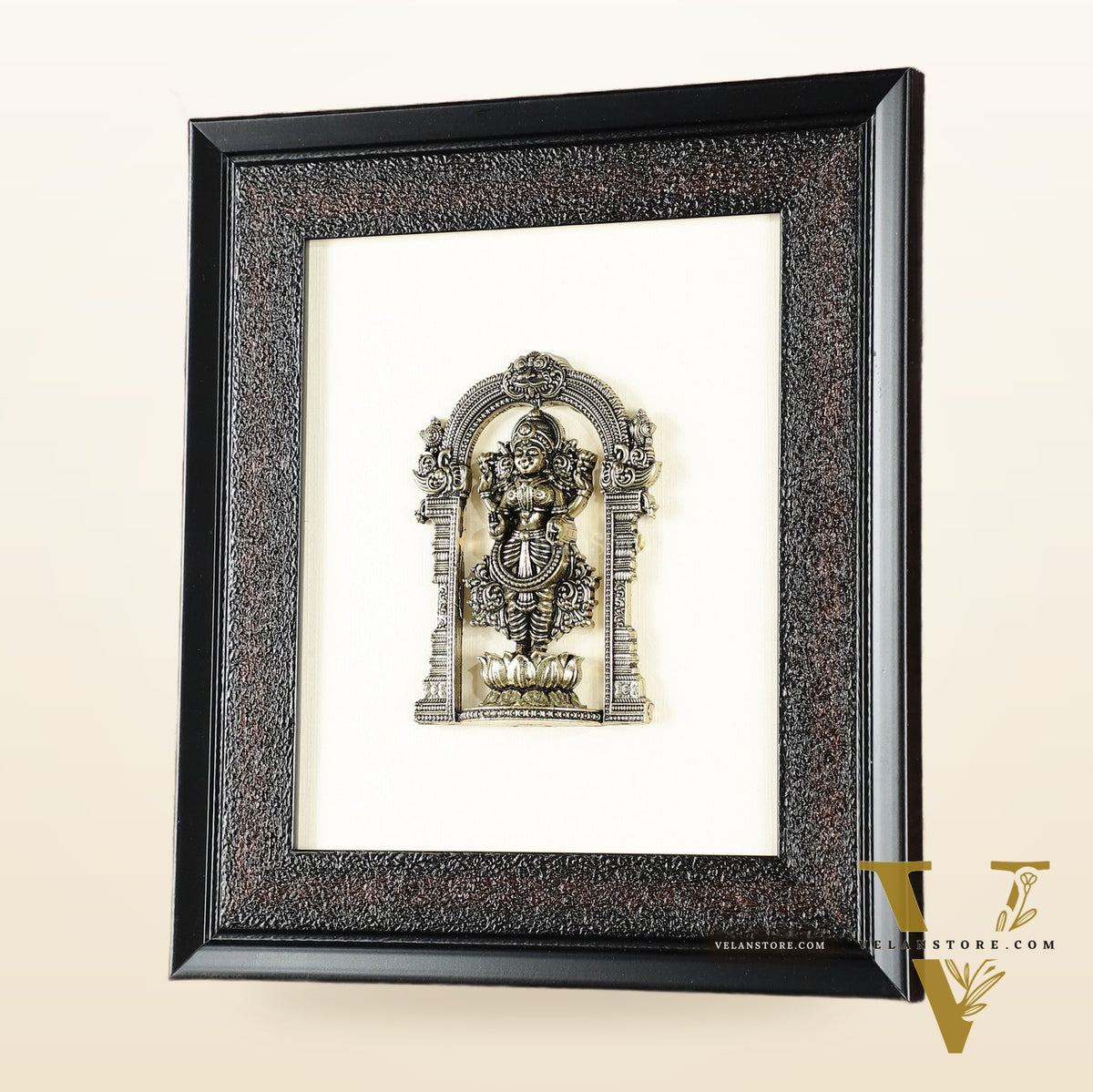 Pure Brass Superfine Standing Lakshmi Hanging on Wooden Frame - 9.5 Inch