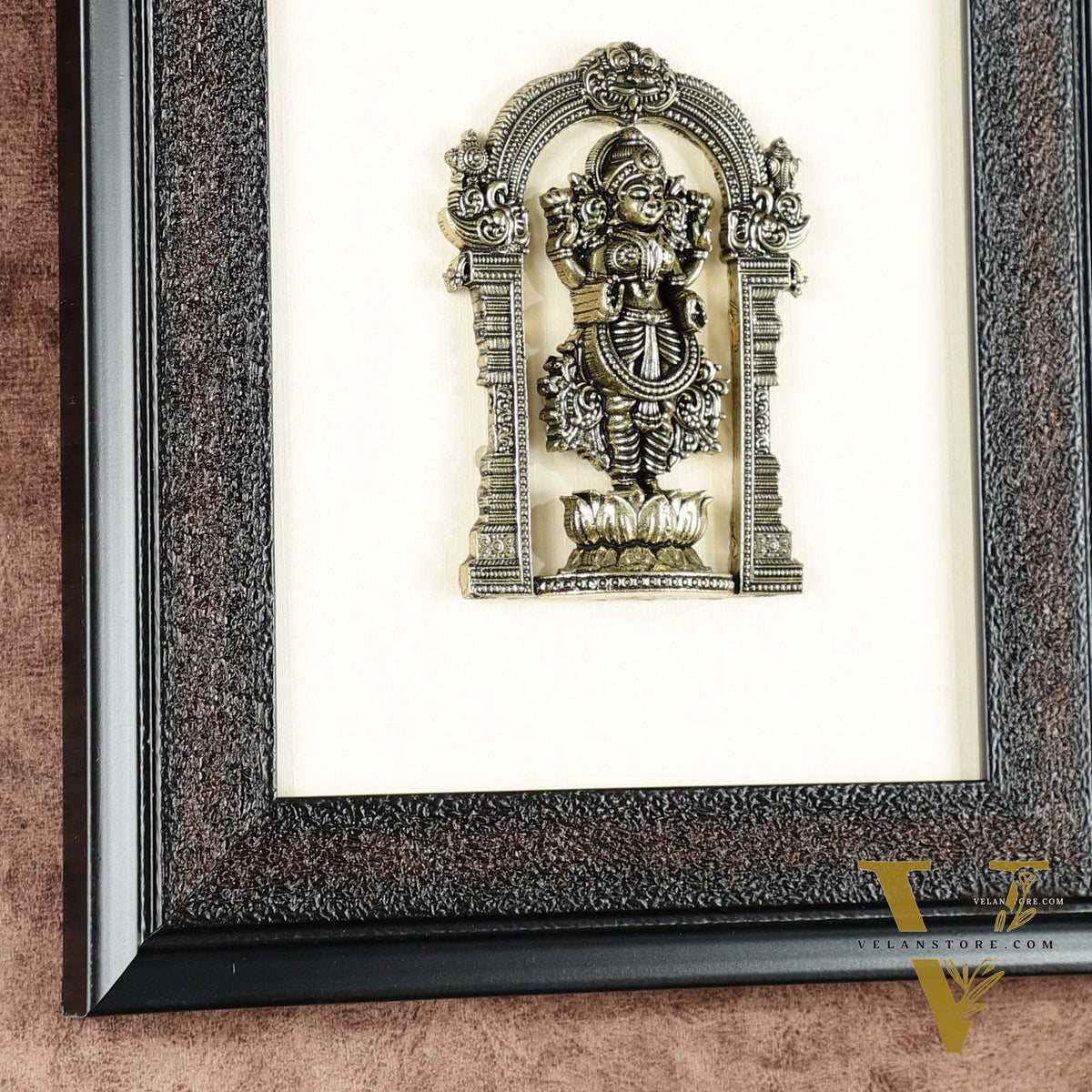 Pure Brass Superfine Standing Lakshmi Hanging on Wooden Frame - 9.5 Inch