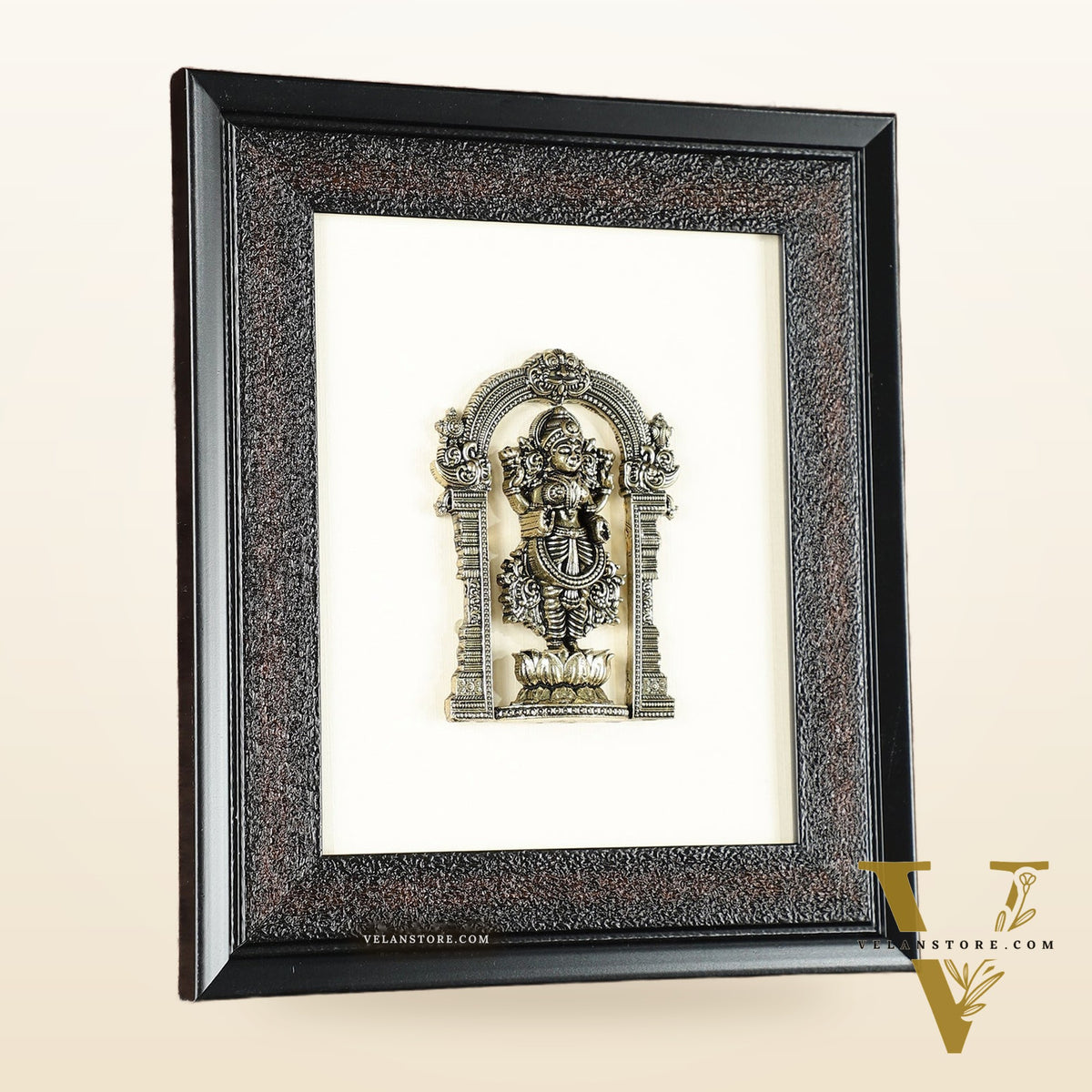 Pure Brass Superfine Standing Lakshmi Hanging on Wooden Frame - 9.5 Inch