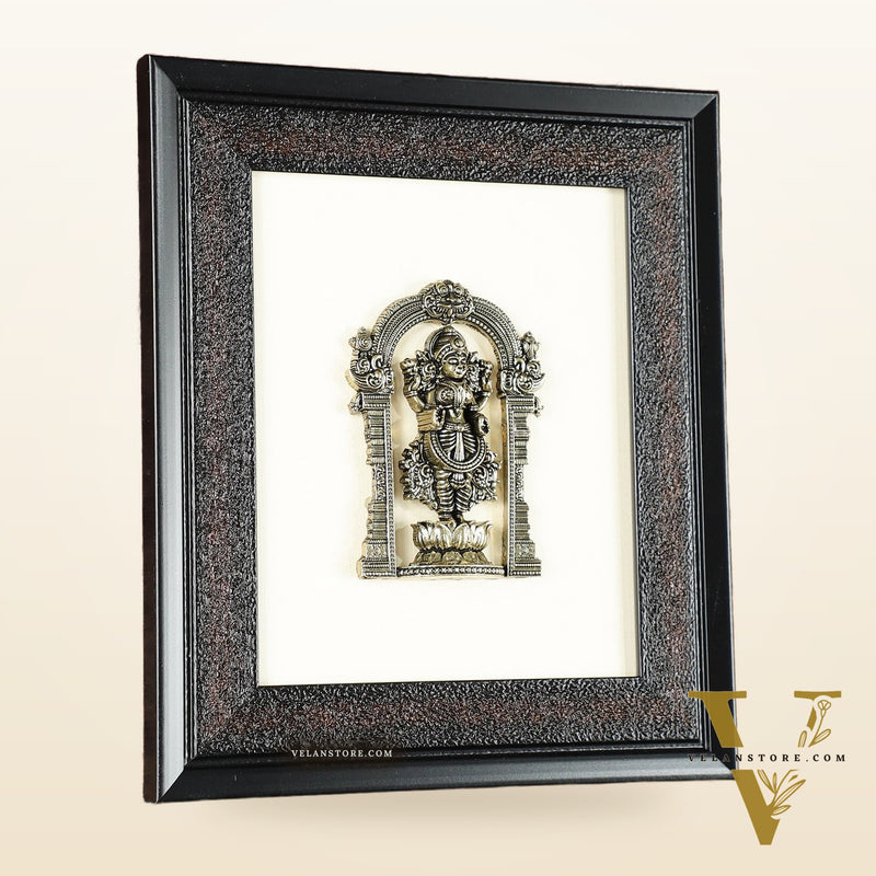 Pure Brass Superfine Standing Lakshmi Hanging on Wooden Frame - 9.5 Inch