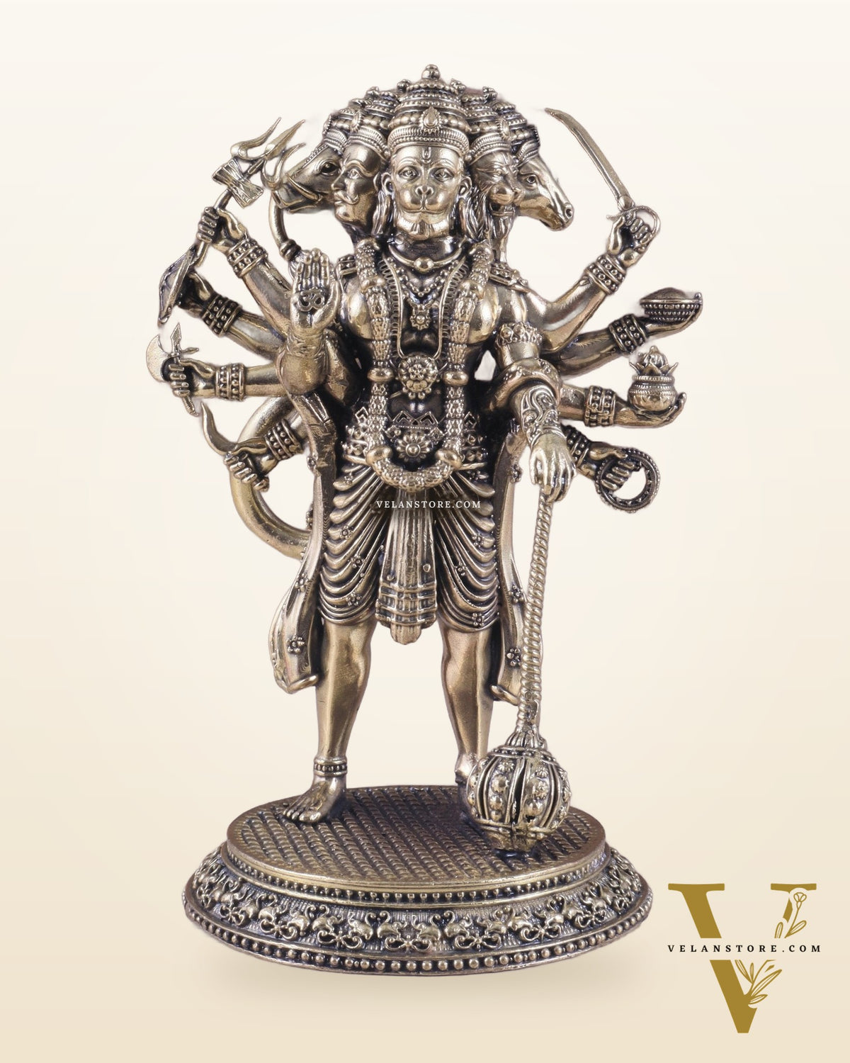 Pure Brass Superfine Standing Panchmukhi Hanuman Idol 6.5"