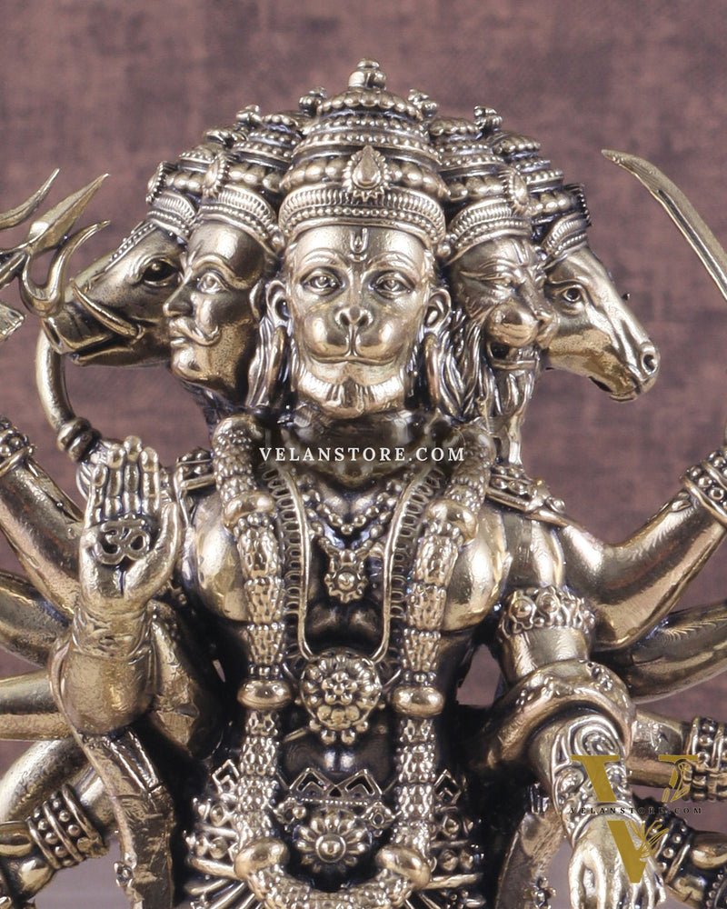 Pure Brass Superfine Standing Panchmukhi Hanuman Idol 6.5"