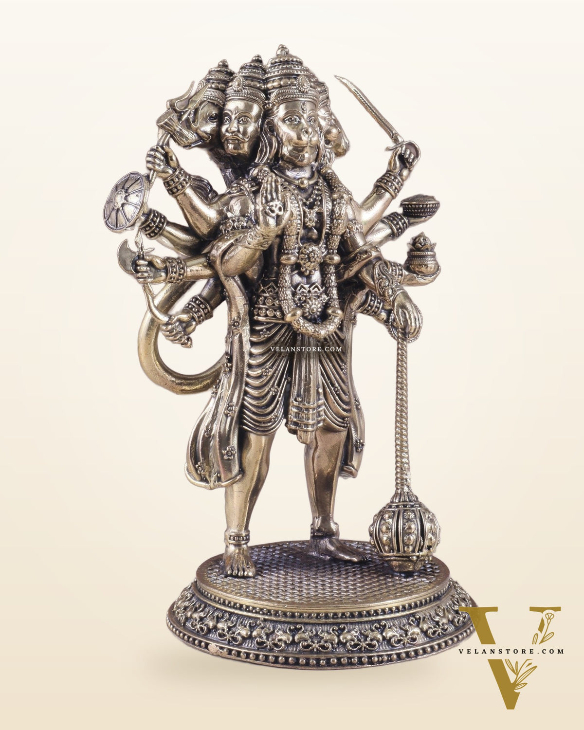 Pure Brass Superfine Standing Panchmukhi Hanuman Idol 6.5"