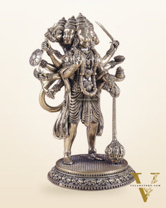 Pure Brass Superfine Standing Panchmukhi Hanuman Idol 6.5"