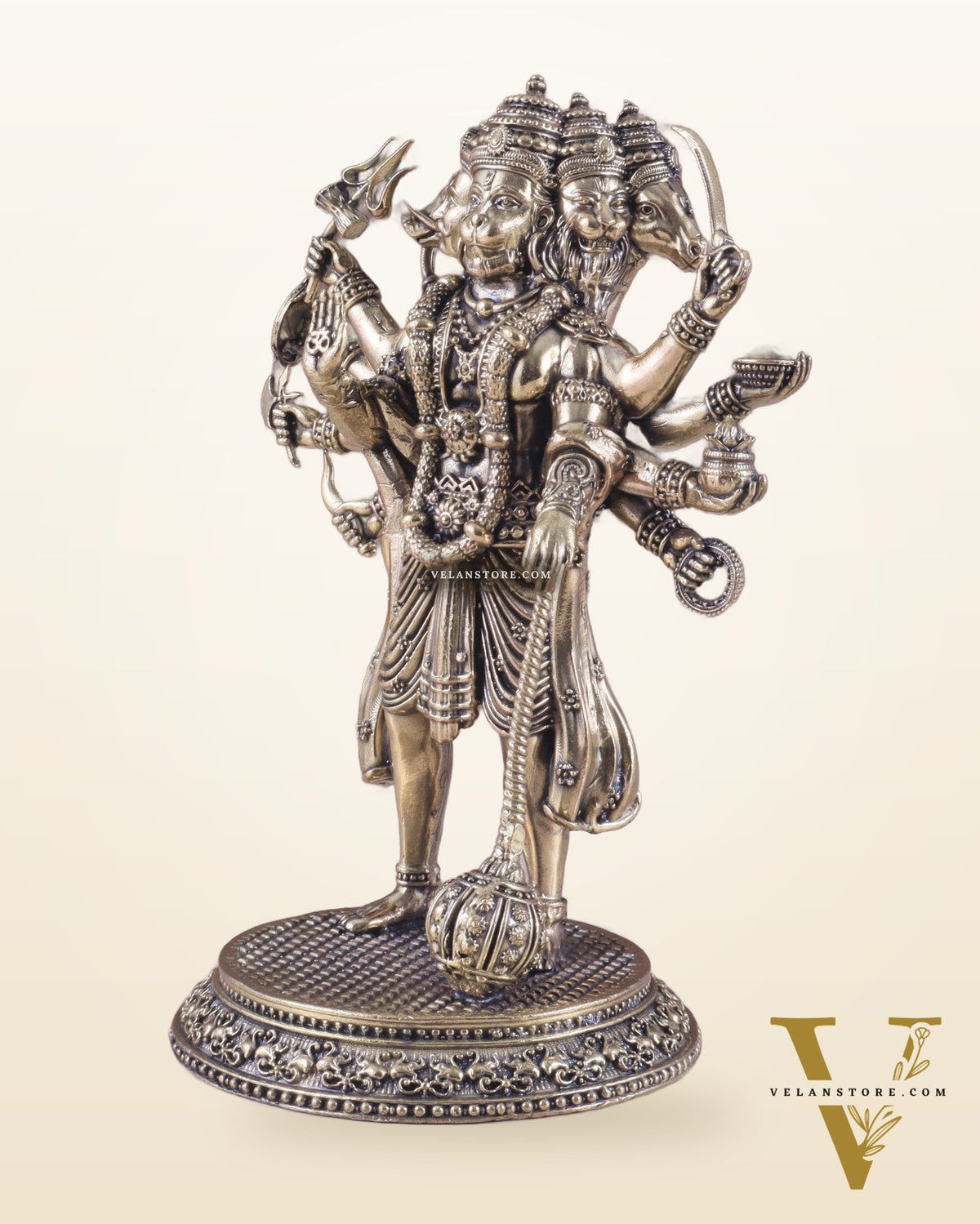 Pure Brass Superfine Standing Panchmukhi Hanuman Idol 6.5"