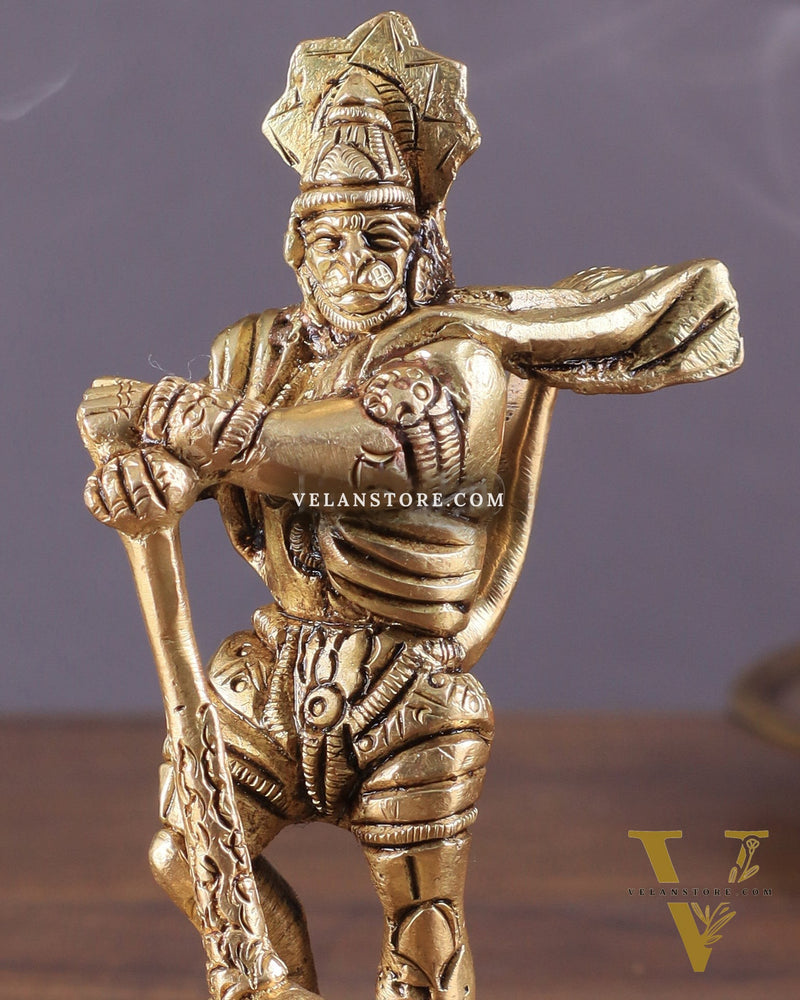 Pure Brass Superfine Standing Powerful Bahubali Hanuman Idol 4"
