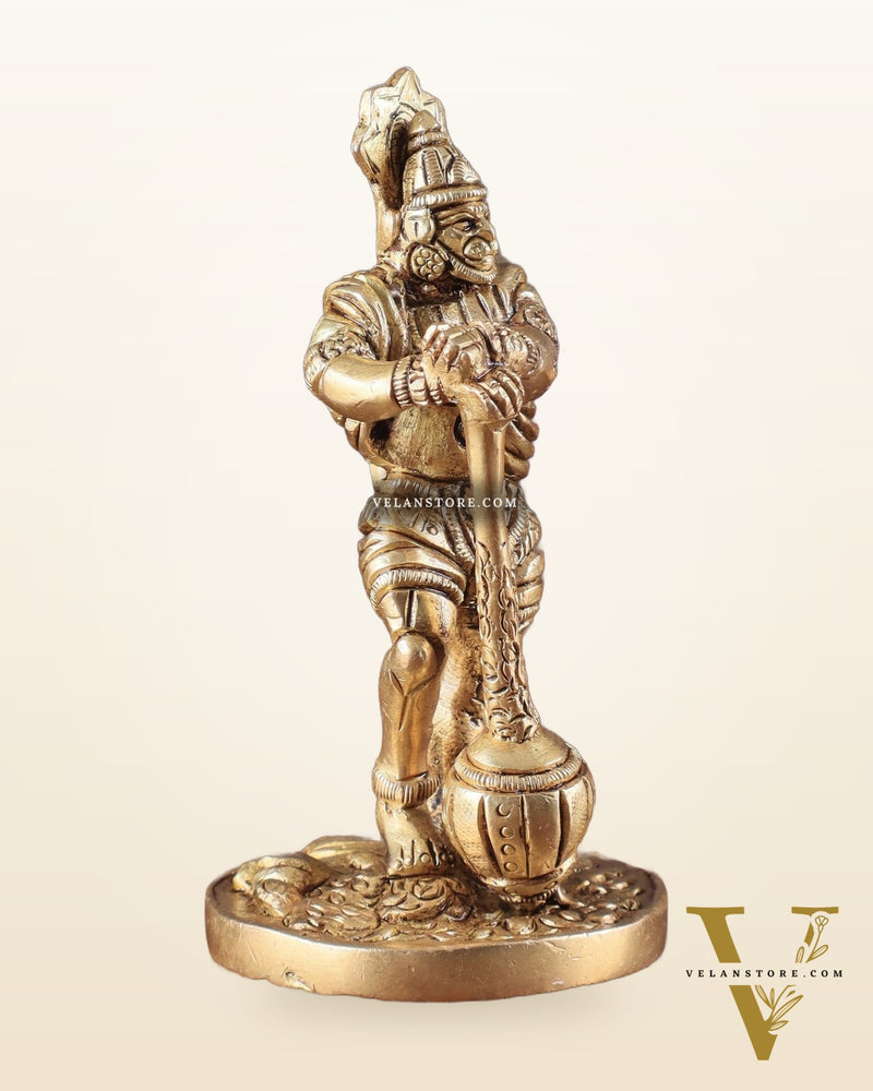 Pure Brass Superfine Standing Powerful Bahubali Hanuman Idol 4"