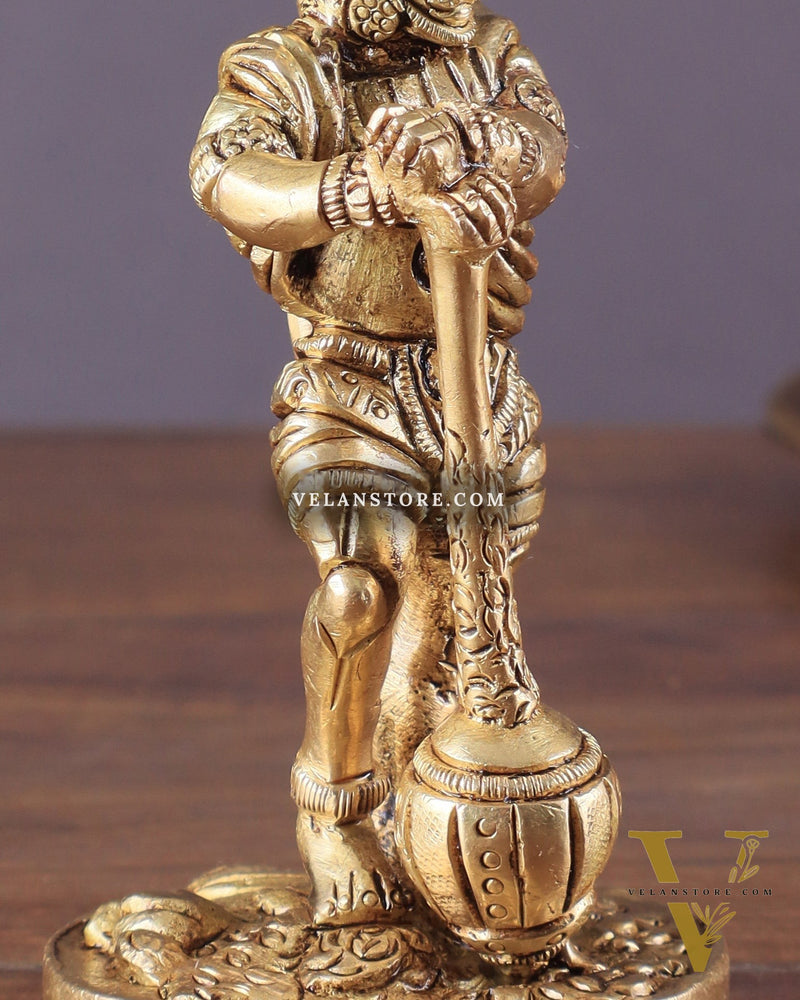Pure Brass Superfine Standing Powerful Bahubali Hanuman Idol 4"