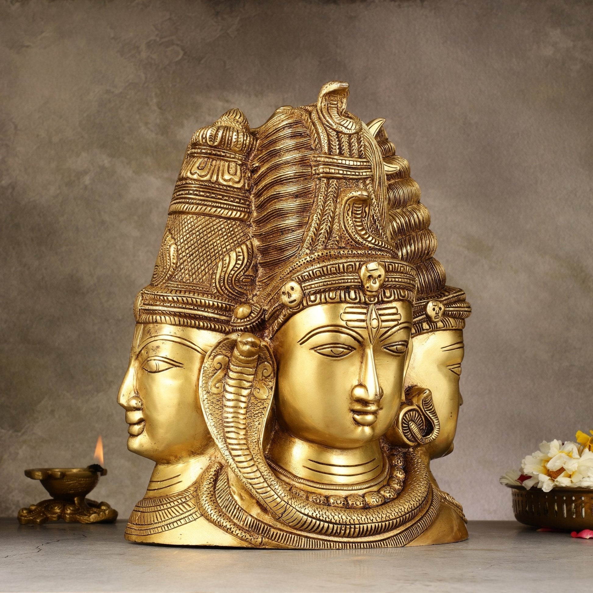 Pure Brass Superfine 4 faced Shiva parvati Mukhalingam   - 11"