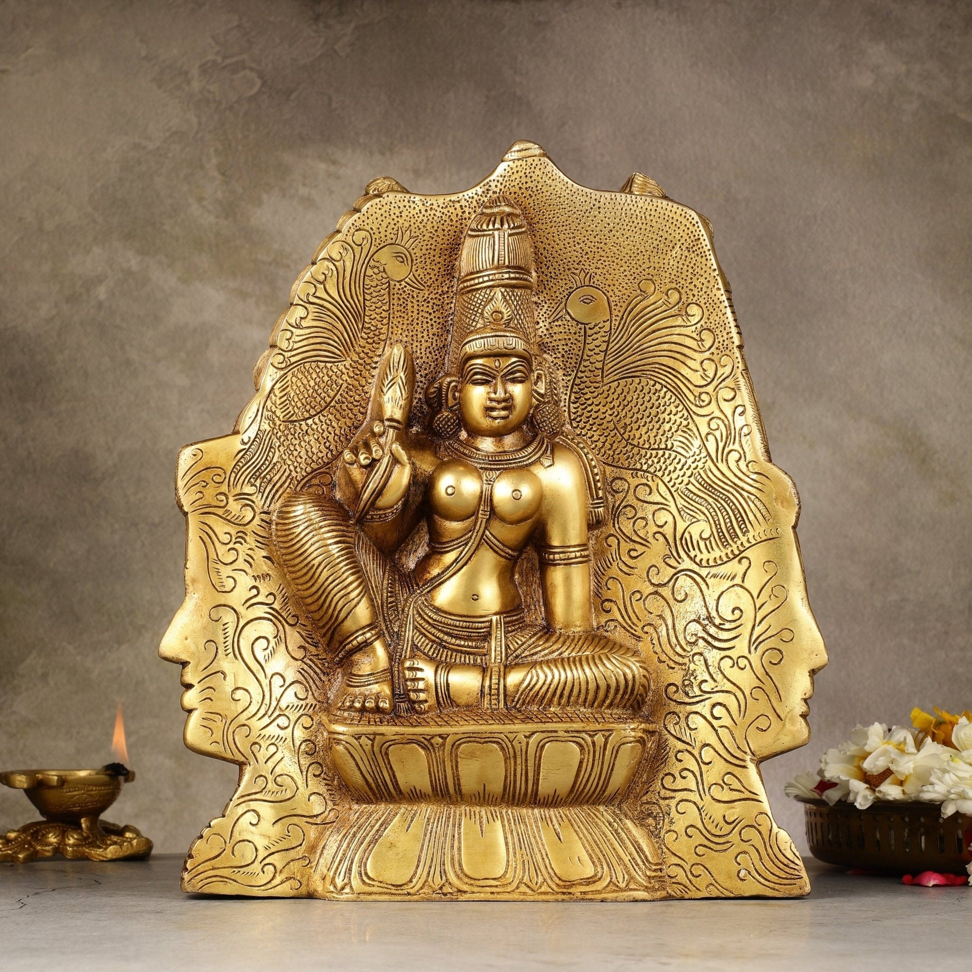 Pure Brass Superfine 4 faced Shiva parvati Mukhalingam   - 11"