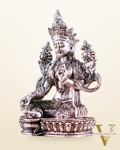 Pure Brass Superfine Tibetan Green Tara Idol 4.5" silver plated