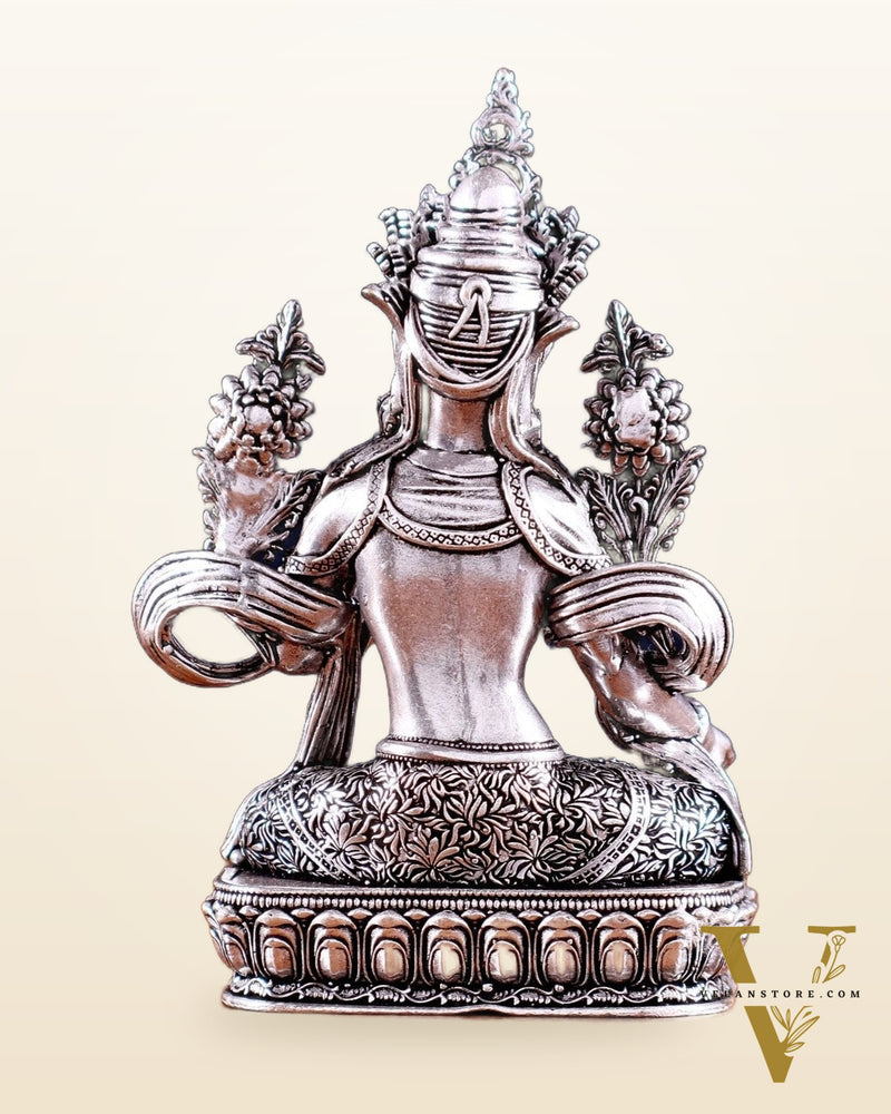 Pure Brass Superfine Tibetan Green Tara Idol 4.5" silver plated