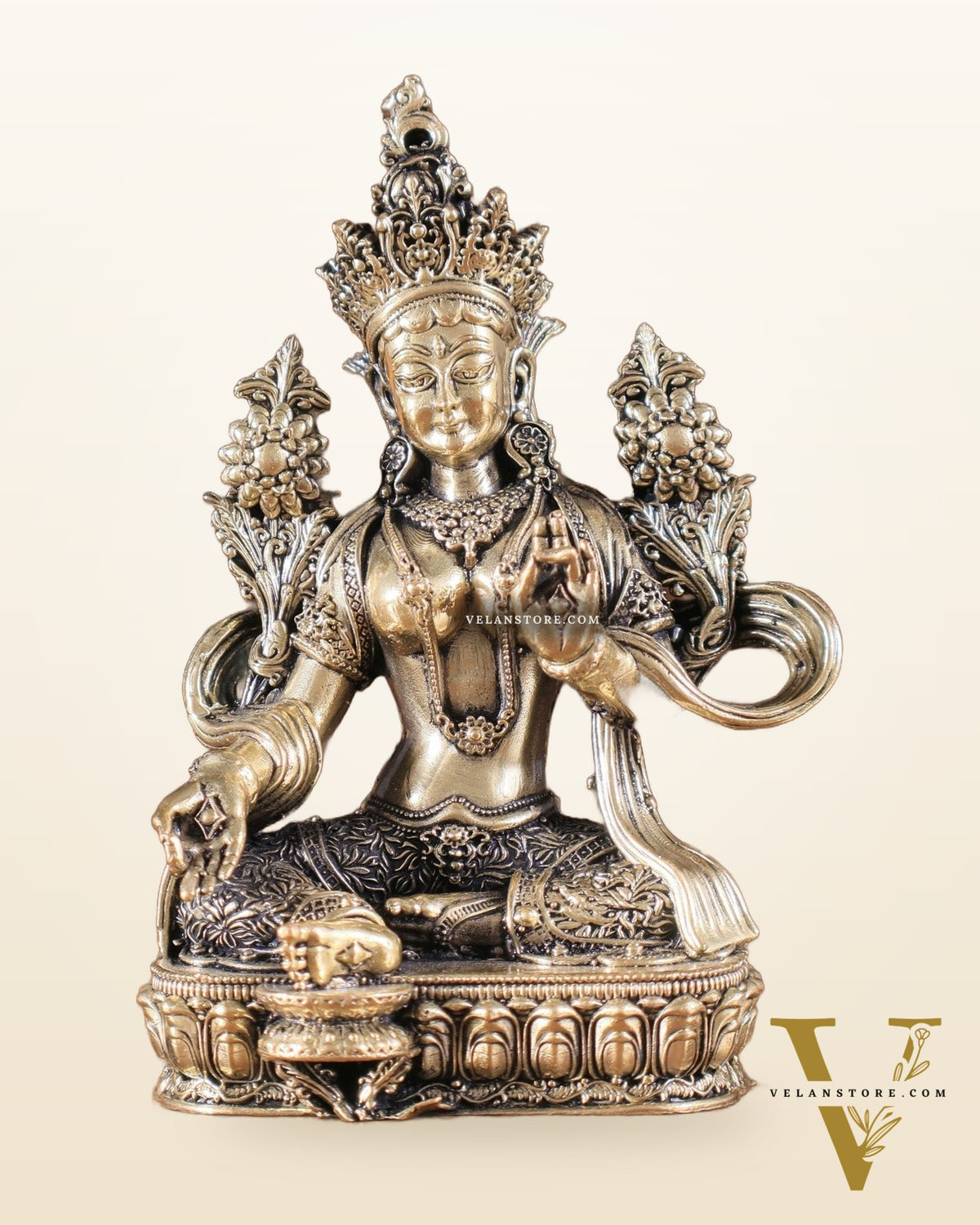 Pure Brass Superfine Tibetan Green Tara Idol 4.5"