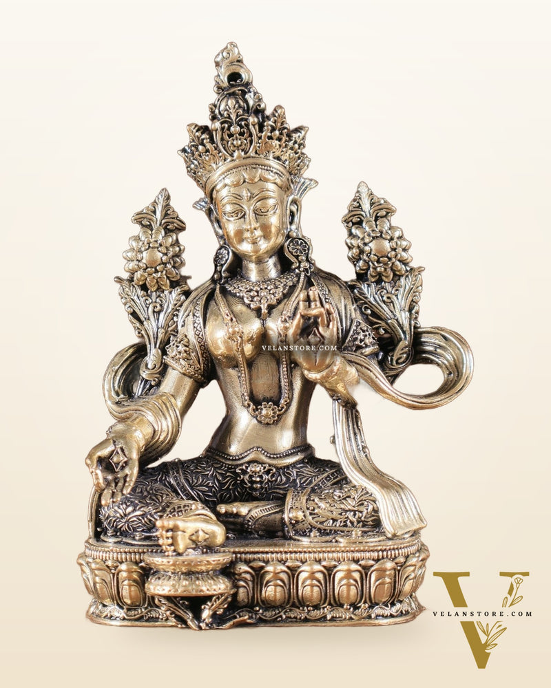 Pure Brass Superfine Tibetan Green Tara Idol 4.5"