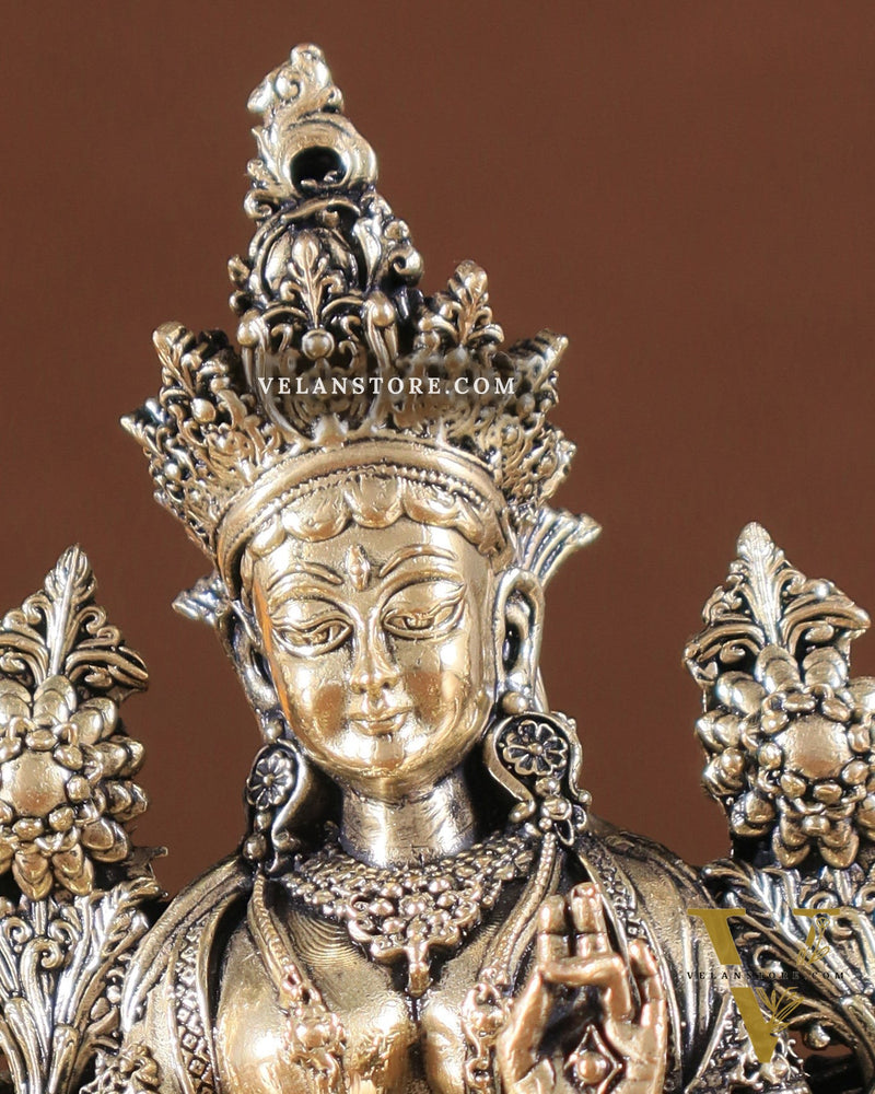 Pure Brass Superfine Tibetan Green Tara Idol 4.5"