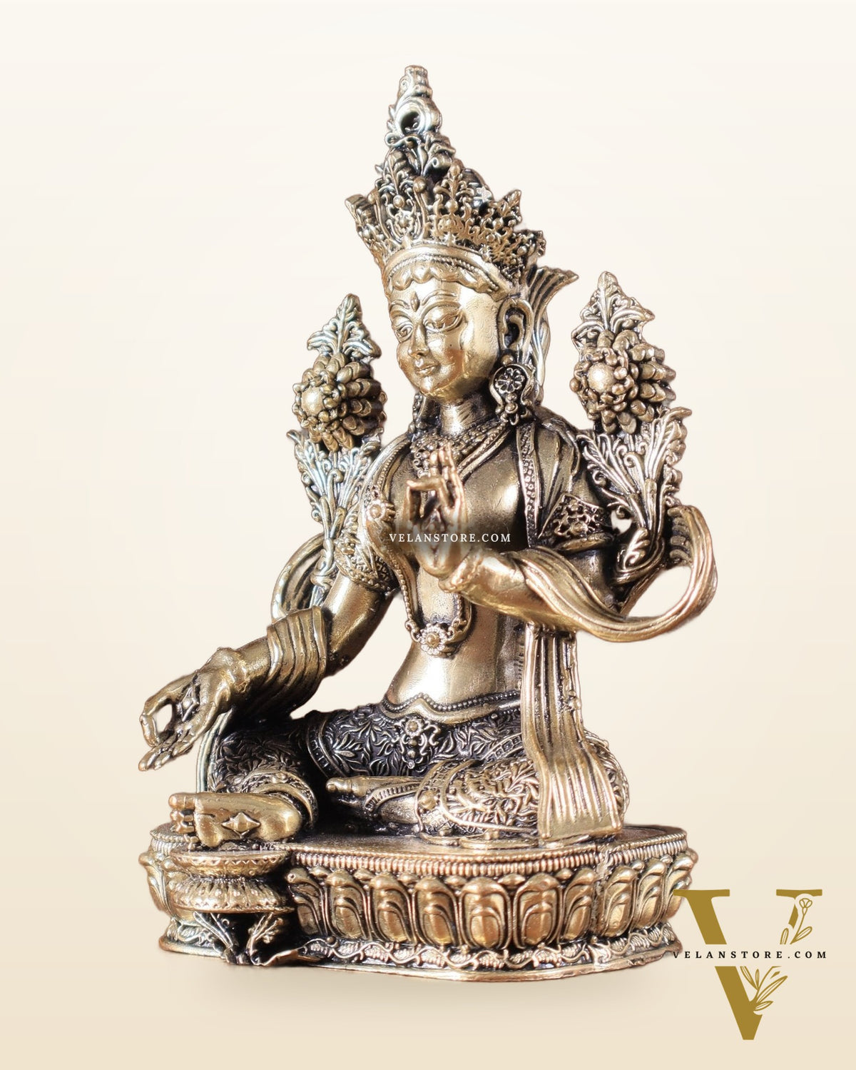 Pure Brass Superfine Tibetan Green Tara Idol 4.5"