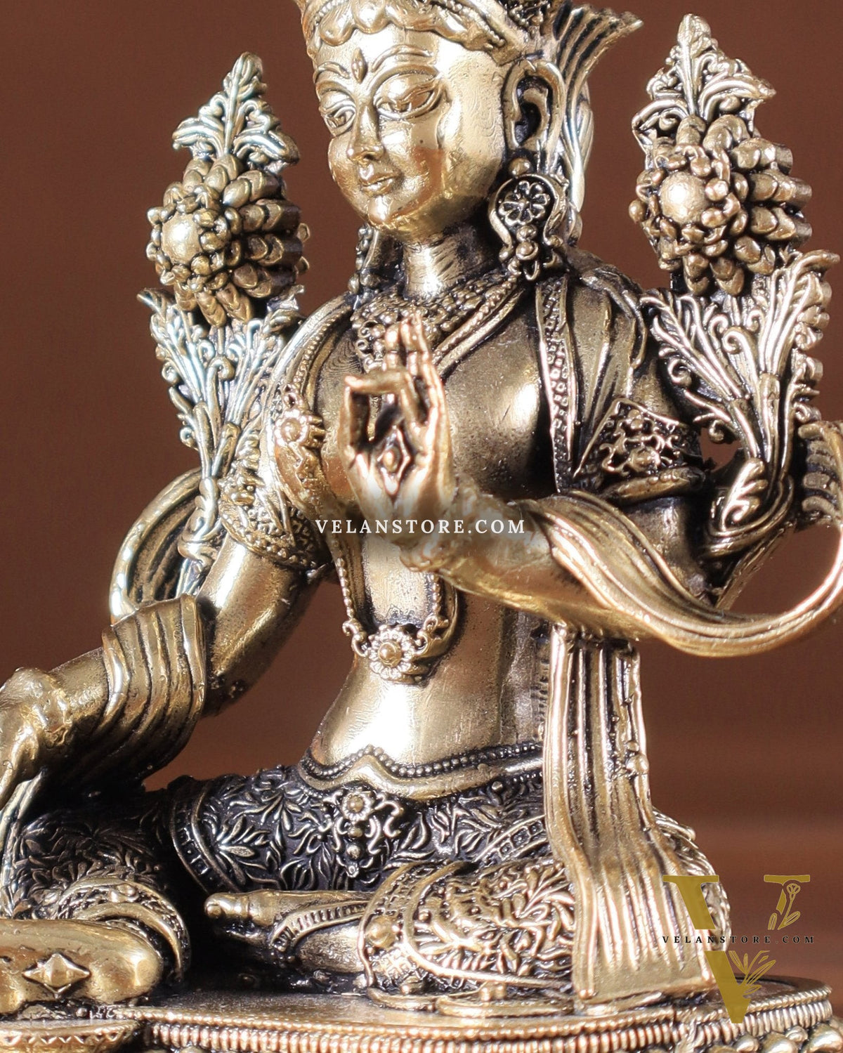 Pure Brass Superfine Tibetan Green Tara Idol 4.5"