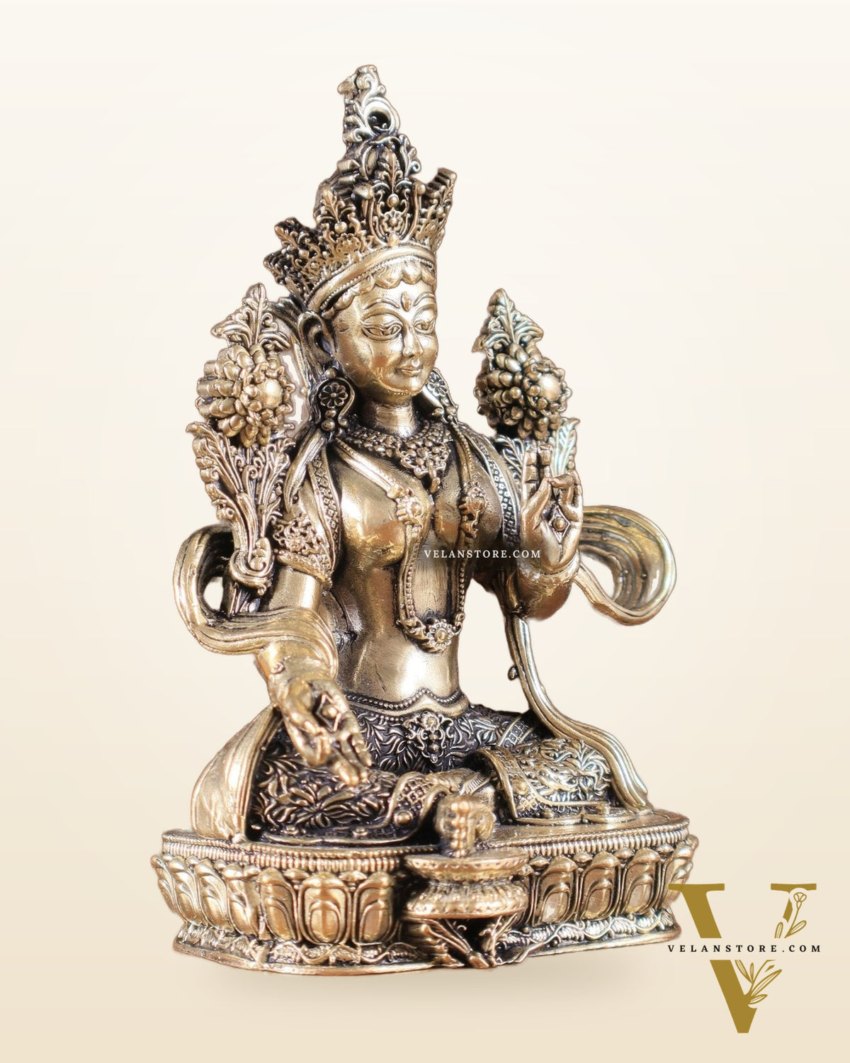 Pure Brass Superfine Tibetan Green Tara Idol 4.5"