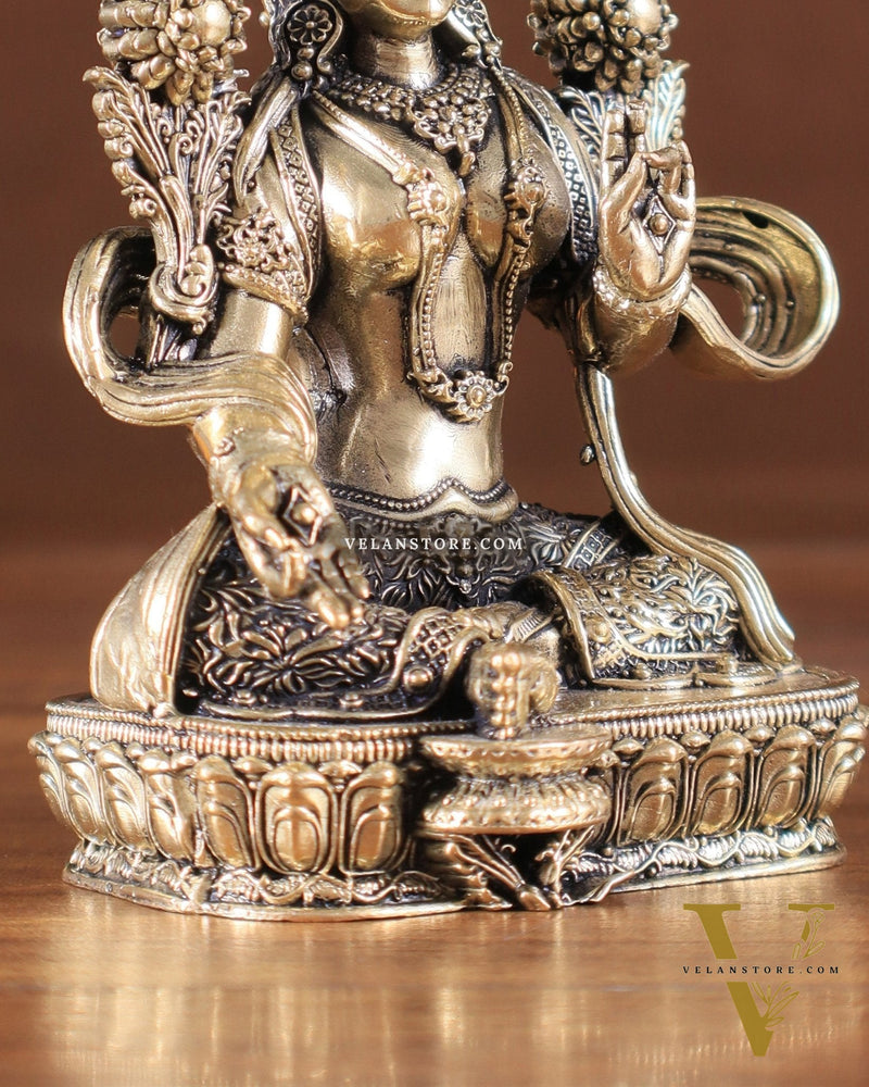 Pure Brass Superfine Tibetan Green Tara Idol 4.5"