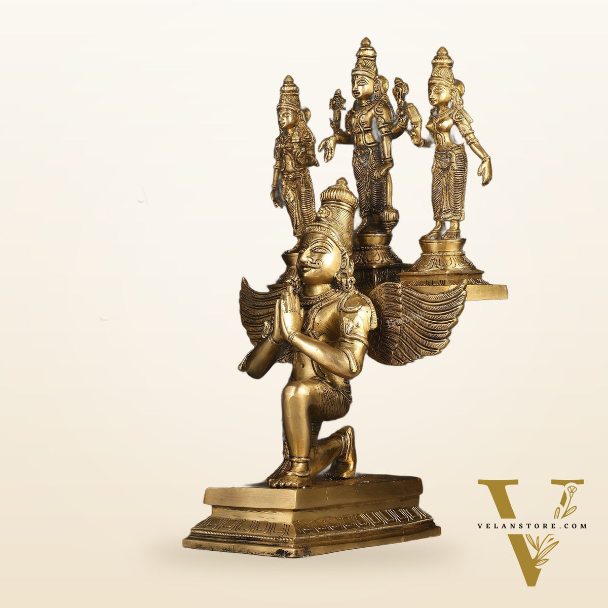 Pure Brass Superfine Tirupati Balaji Bhudevi and Sridevi on Garuda Statue 18"