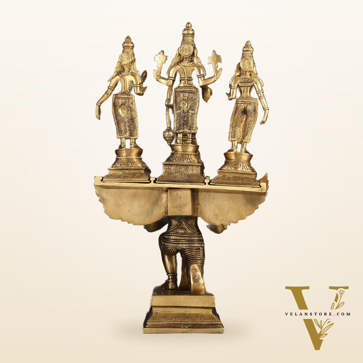 Pure Brass Superfine Tirupati Balaji Bhudevi and Sridevi on Garuda Statue 18"