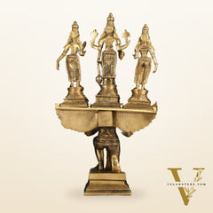 Pure Brass Superfine Tirupati Balaji Bhudevi and Sridevi on Garuda Statue 18"