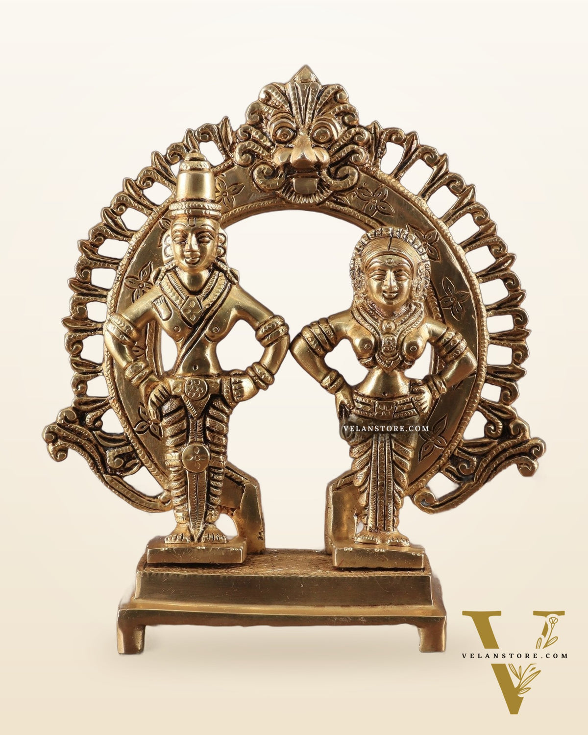 Pure Brass Superfine Vitthal Rukmani Idol with Prabhavali 8.5"