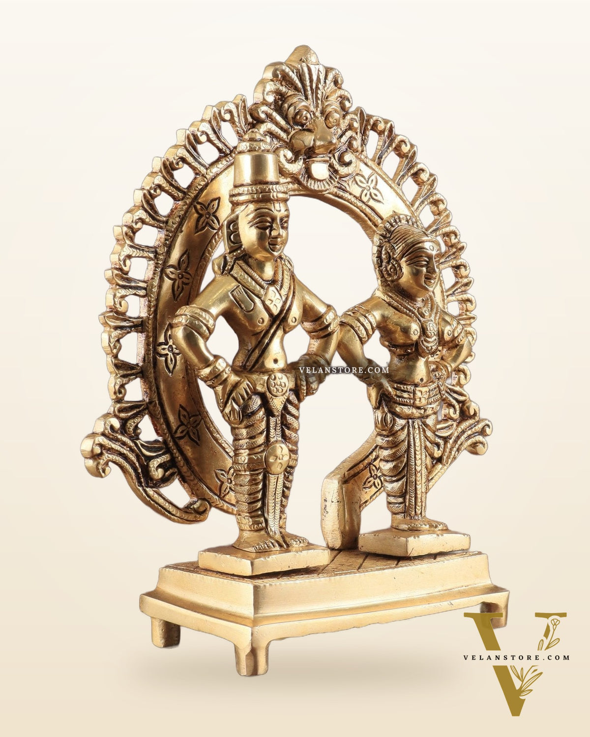 Pure Brass Superfine Vitthal Rukmani Idol with Prabhavali 8.5"
