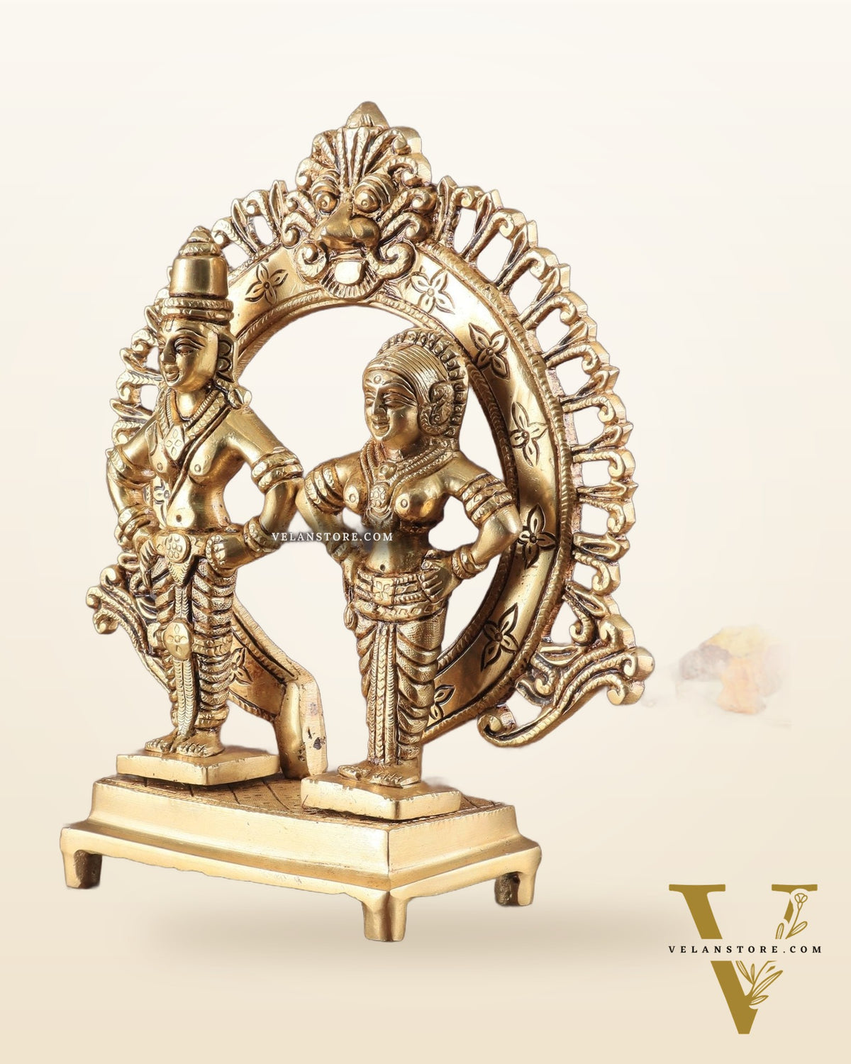 Pure Brass Superfine Vitthal Rukmani Idol with Prabhavali 8.5"