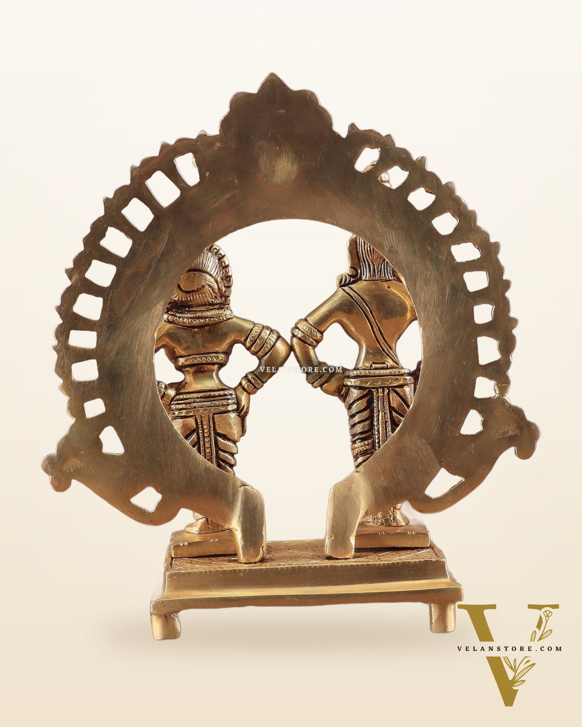 Pure Brass Superfine Vitthal Rukmani Idol with Prabhavali 8.5"